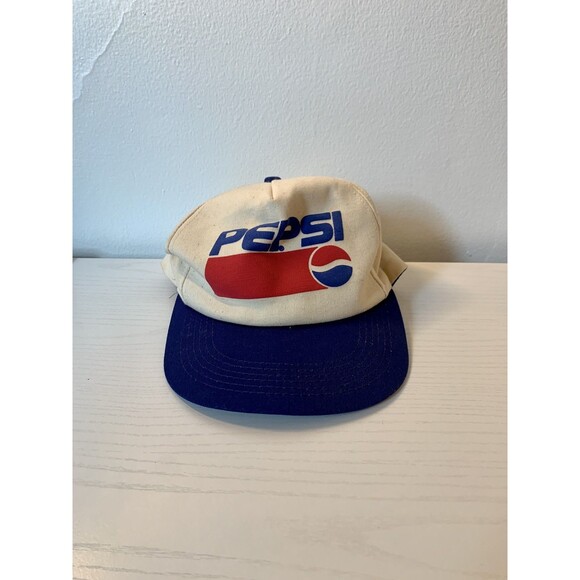 VTG 80 90 Pepsi Baseball Hat Cap Snap Back Trucker Cream Ivory K Products USA - Picture 2 of 9